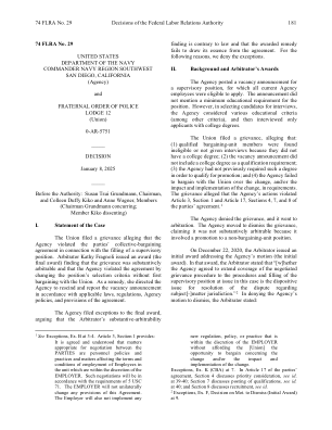 74 FLRA 第 29 号联邦劳工关系局决定 181 74 FLRA 第 29 号美国海军司令部海军区域 SO